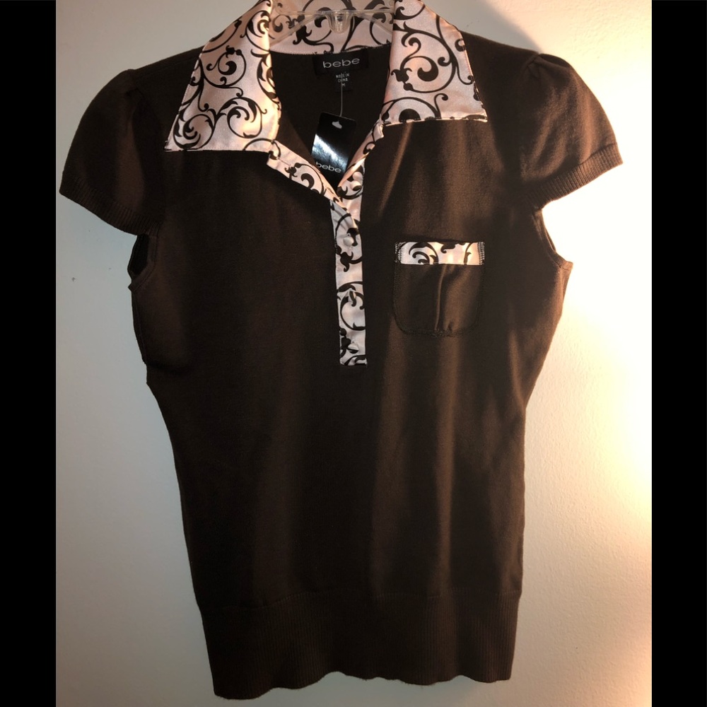 Bebe fall shirt brown and pink SZ S